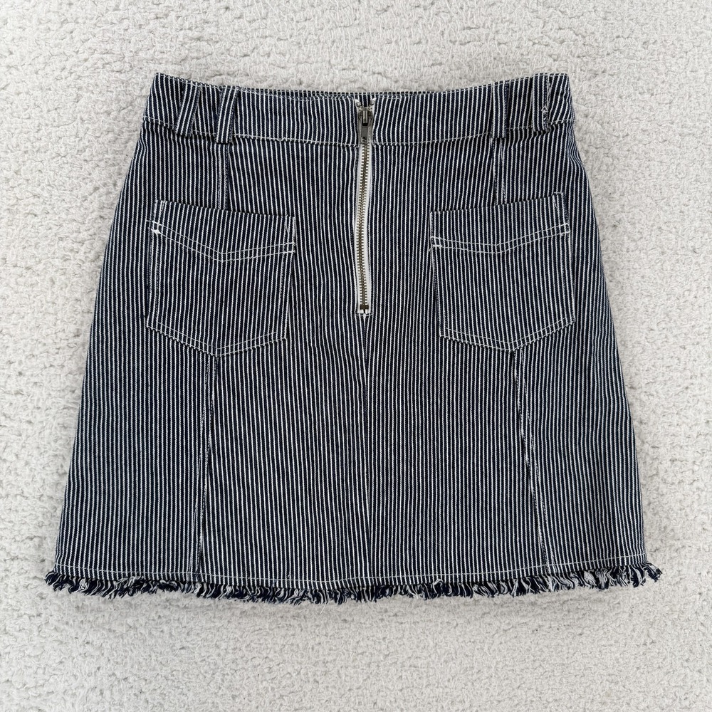 Cupcakes and Cashmere Blue Stripe Denim Mini Skirt Raw Hem CJ209362 Womens 0